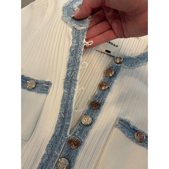 SANDRO ALECIA KNIT AND DENIM MIDI DRESS RIBBED NWOT- SIZE EU- 42/US-MEDIUM - Picture 7 of 14